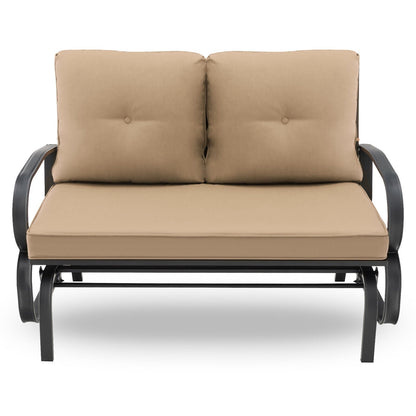 Patio 2-Person Glider Bench Rocking Loveseat Cushioned Armrest-Beige