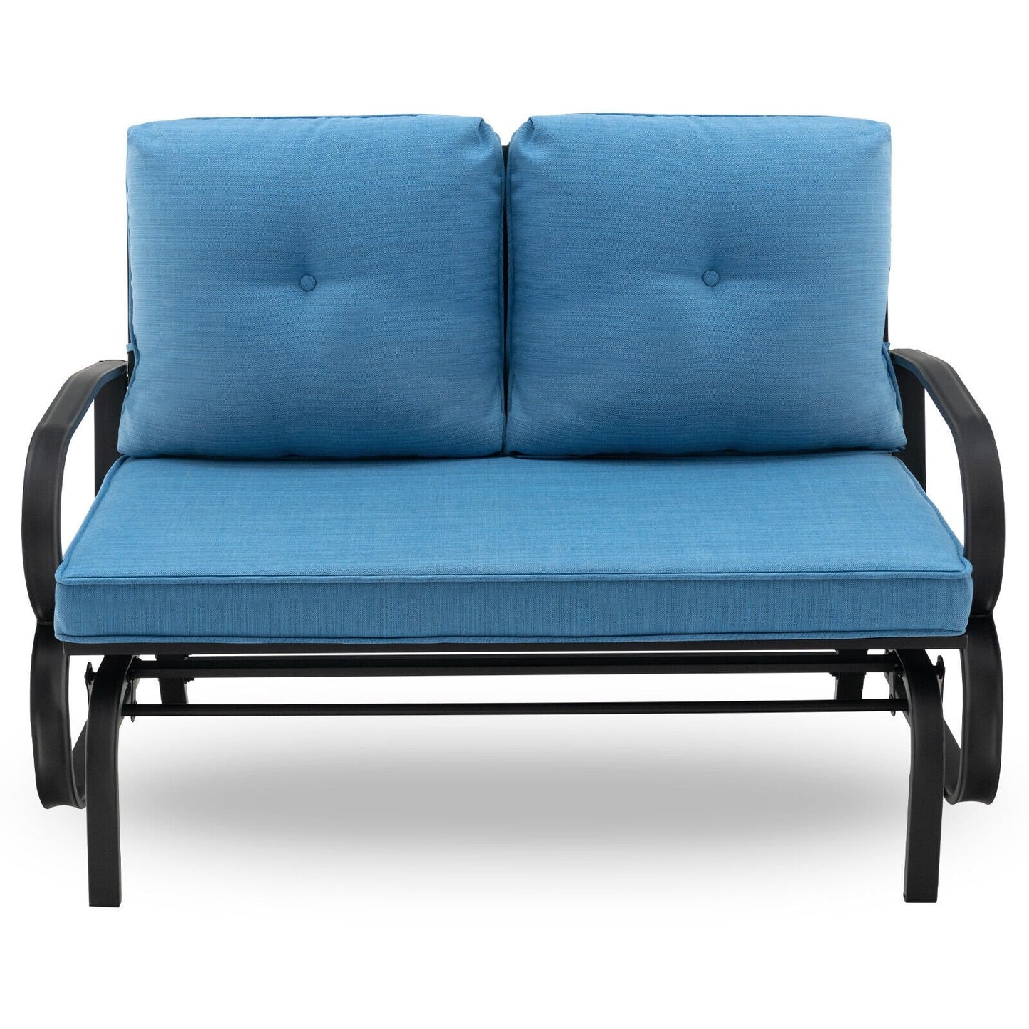 Patio 2-Person Glider Bench Rocking Loveseat Cushioned Armrest-Beige
