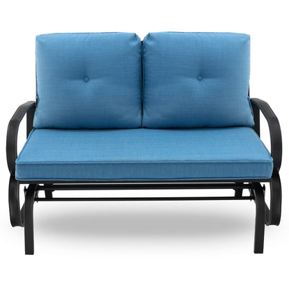 Patio 2-Person Glider Bench Rocking Loveseat Cushioned Armrest-Blue