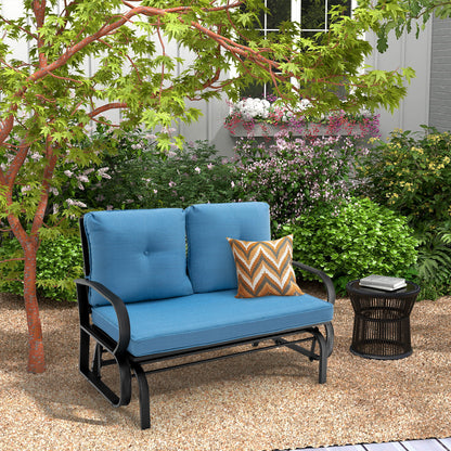 Patio 2-Person Glider Bench Rocking Loveseat Cushioned Armrest-Blue