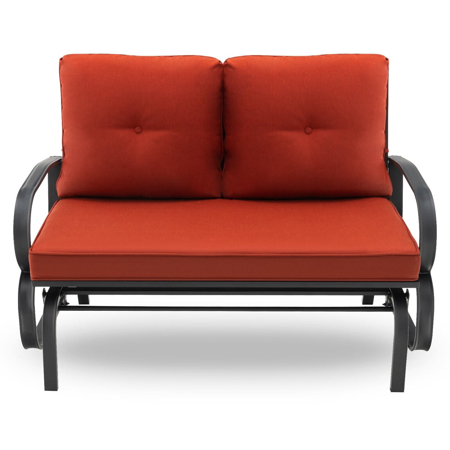Patio 2-Person Glider Bench Rocking Loveseat Cushioned Armrest-Beige