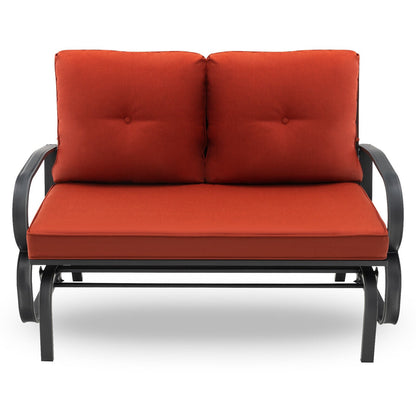 Patio 2-Person Glider Bench Rocking Loveseat Cushioned Armrest-Beige