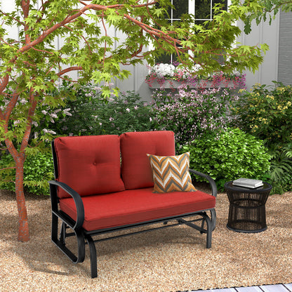 Patio 2-Person Glider Bench Rocking Loveseat Cushioned Armrest-Beige