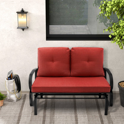 Patio 2-Person Glider Bench Rocking Loveseat Cushioned Armrest-Beige