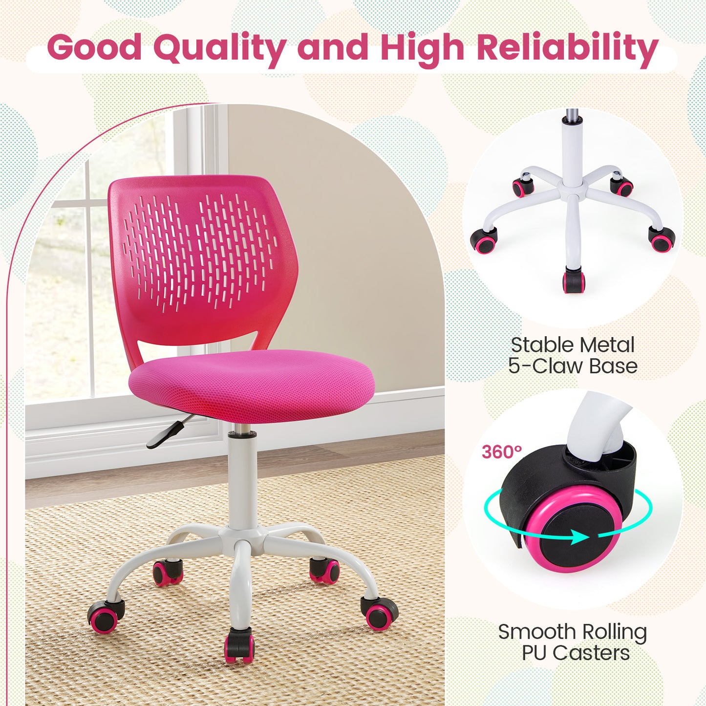 Ergonomic Children Study Chair with Adjustable Height-Pink