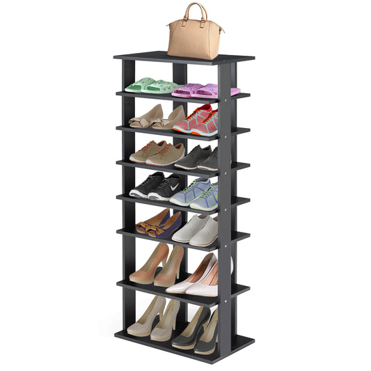 7-Tier Dual 14 Pair Shoe Rack Free Standing Concise Shelves Storage-Black
