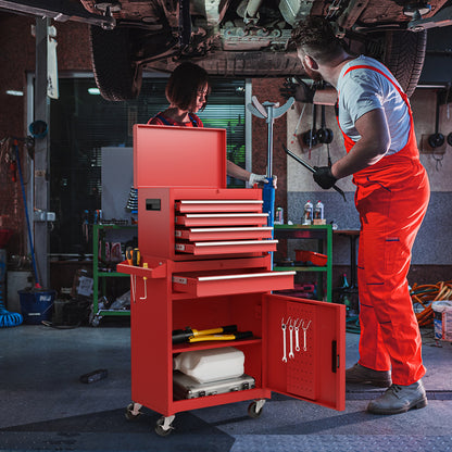 2-in-1 Tool Chest and Cabinet with 5 Sliding Drawers-Red