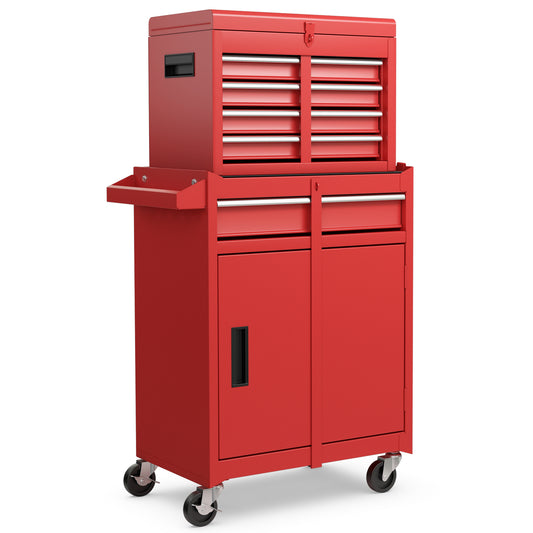 2-in-1 Tool Chest and Cabinet with 5 Sliding Drawers-Red