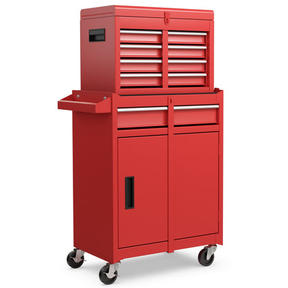 2-in-1 Tool Chest and Cabinet with 5 Sliding Drawers-Red