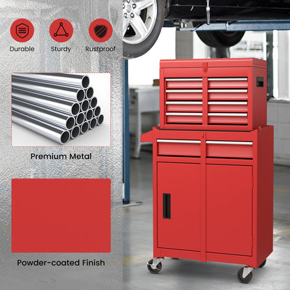 2-in-1 Tool Chest and Cabinet with 5 Sliding Drawers-Red
