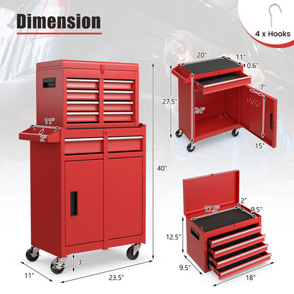 2-in-1 Tool Chest and Cabinet with 5 Sliding Drawers-Red