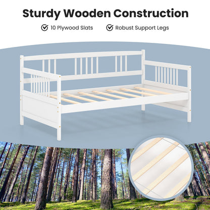 Twin Size Wooden Slats Daybed Bed with Rails-White