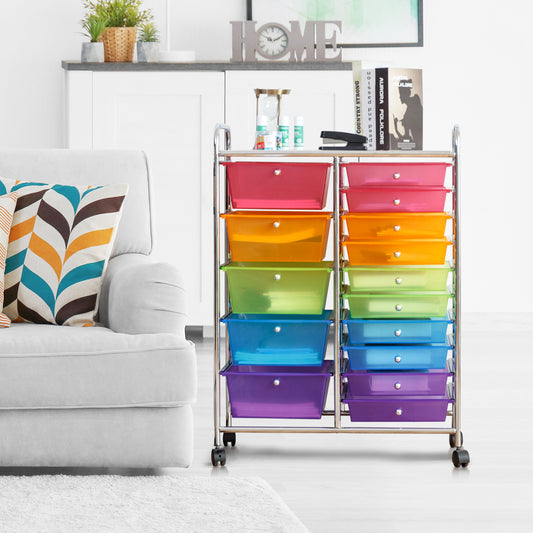 15 Drawers Rolling Storage Cart Organizer-Transparent Multicolor