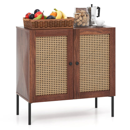 Kitchen Sideboard with 2 Rattan Doors and Adjustable Shelf-Natural