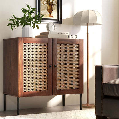 Kitchen Sideboard with 2 Rattan Doors and Adjustable Shelf-Natural
