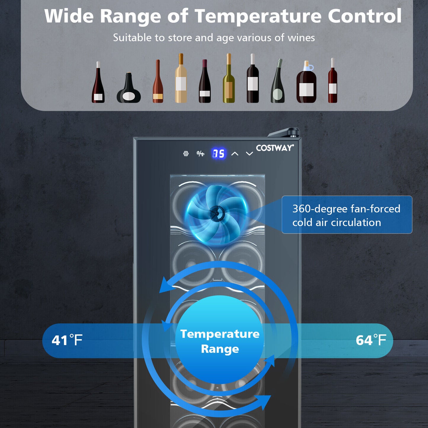 12 Bottle Compressor Wine Cooler Refrigerator-Black