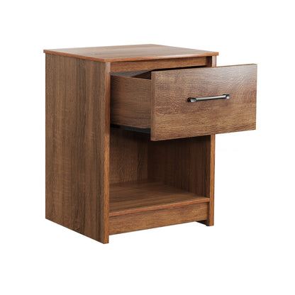 Wooden End Side Table Nightstand with Drawer Storage Shelf-Black