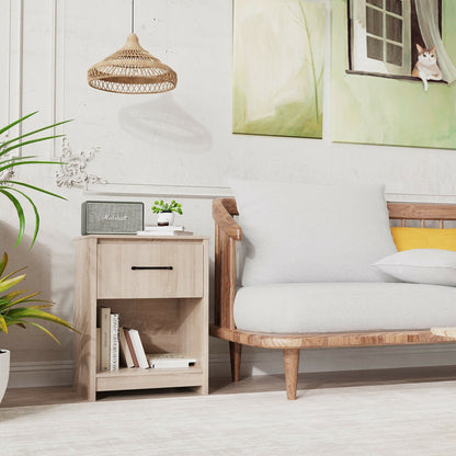 Wooden End Side Table Nightstand with Drawer Storage Shelf-Black