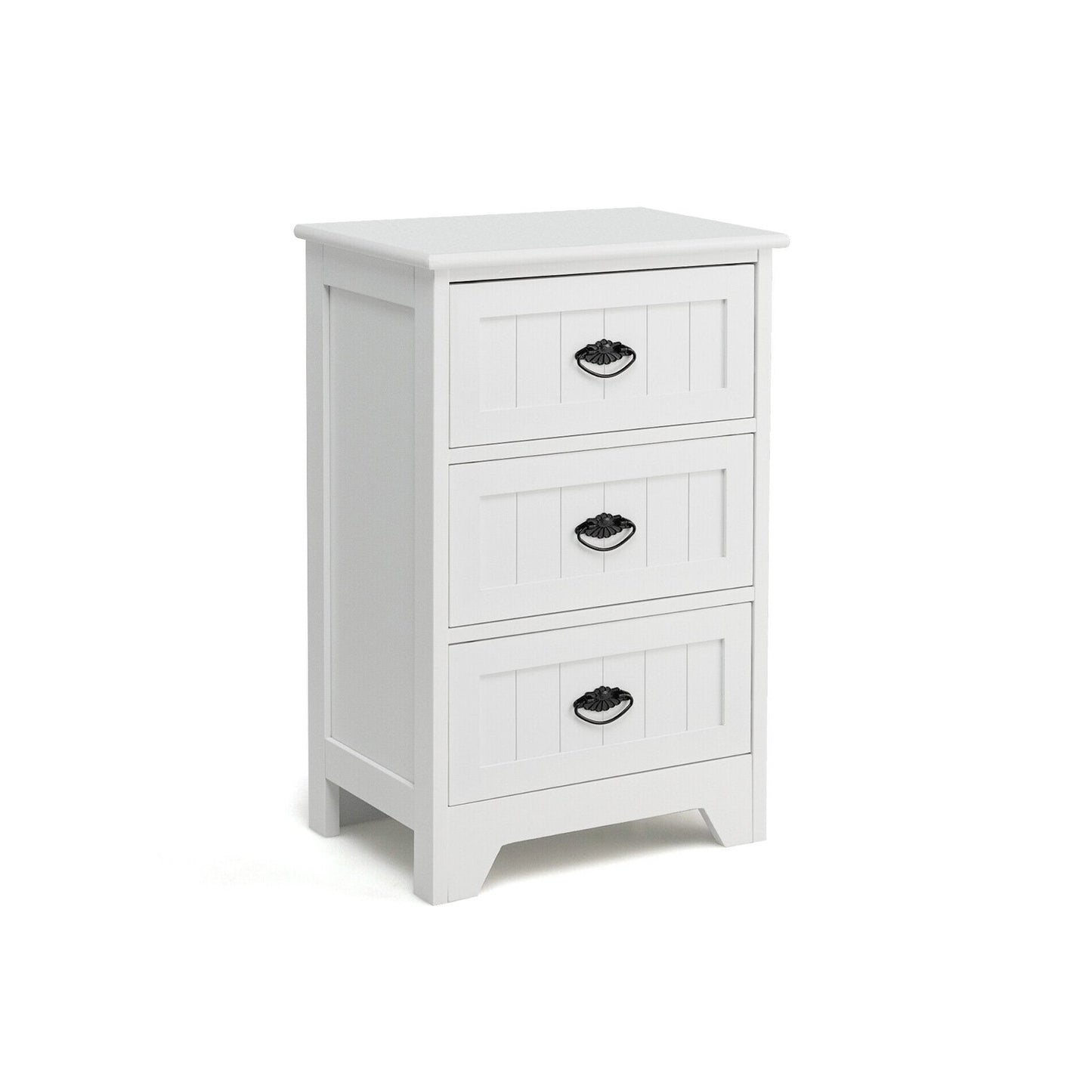 3 Drawers End Storage Wood Side Nightstand-White