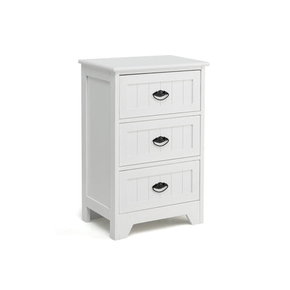 3 Drawers End Storage Wood Side Nightstand-White