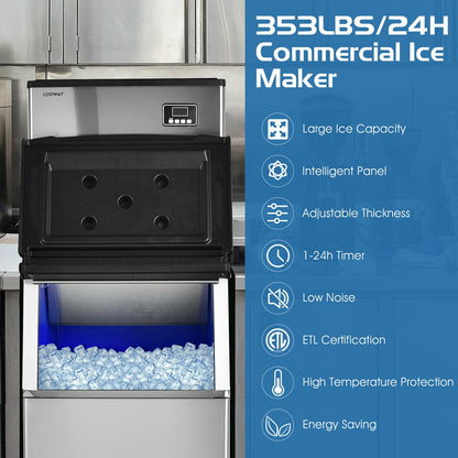 353LBS/24H Split Commercial Ice Maker with 198 LBS Storage Bin