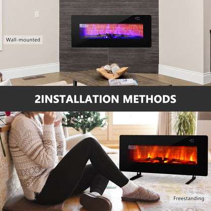 42 Inch Electric Wall Mounted Freestanding Fireplace with Remote Control-Black