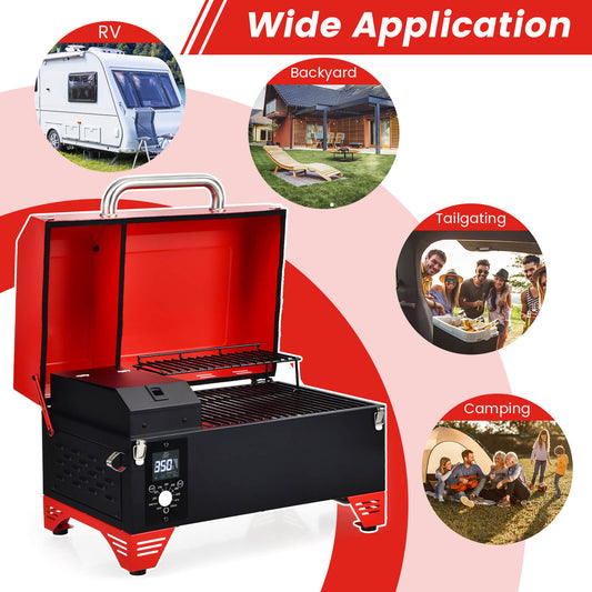 Outdoor Portable Tabletop Pellet Grill and Smoker with Digital Control System for BBQ-Red