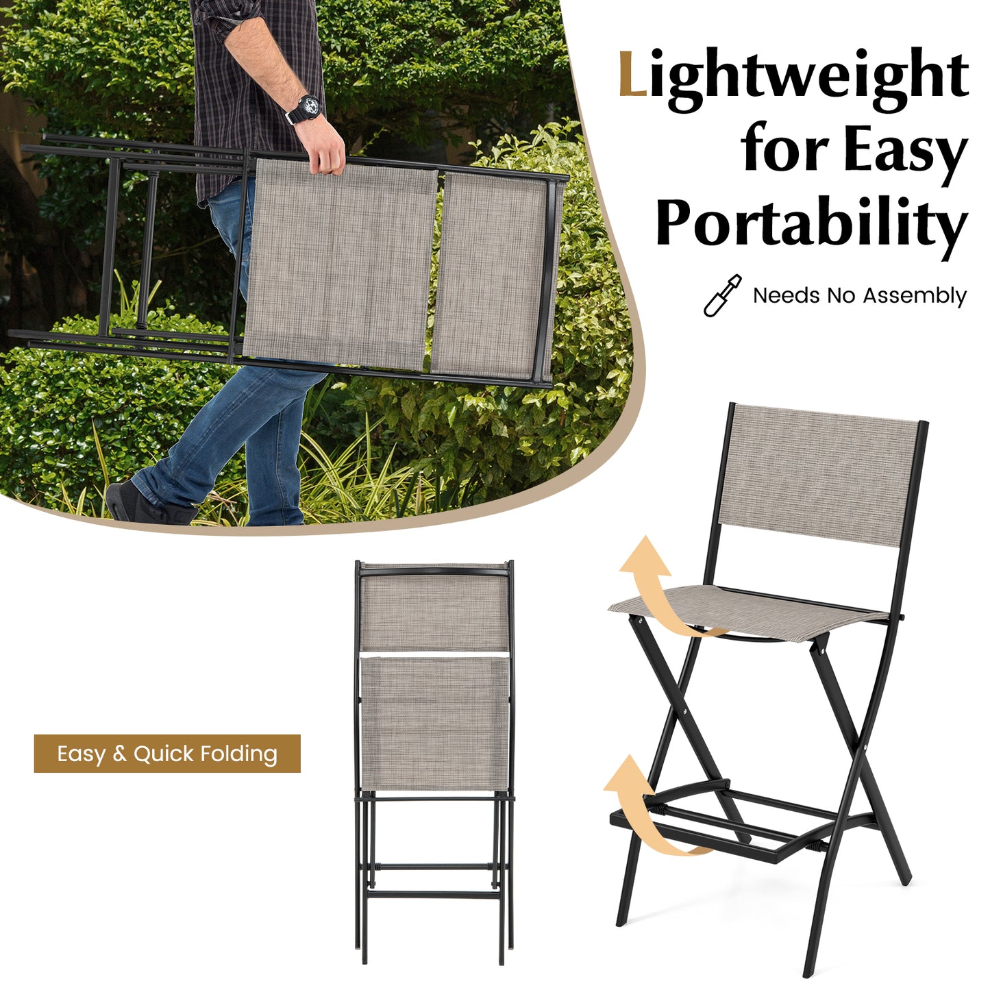 Folding Bar Stools Set of 2 Backrest Humanized Footrest-Coffee