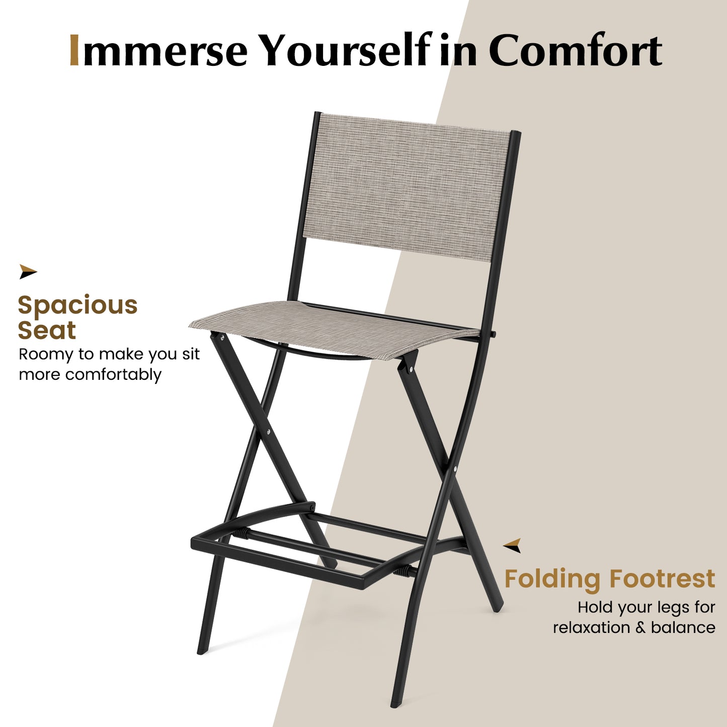Folding Bar Stools Set of 2 Backrest Humanized Footrest-Coffee