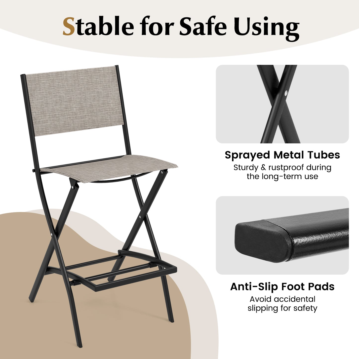 Folding Bar Stools Set of 2 Backrest Humanized Footrest-Coffee