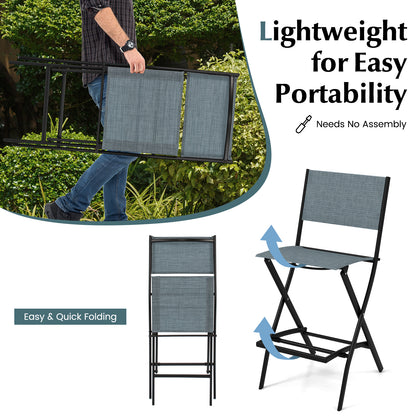 Outdoor Folding Bar Height Stool Set of 4 with Metal Frame and Footrest-Blue