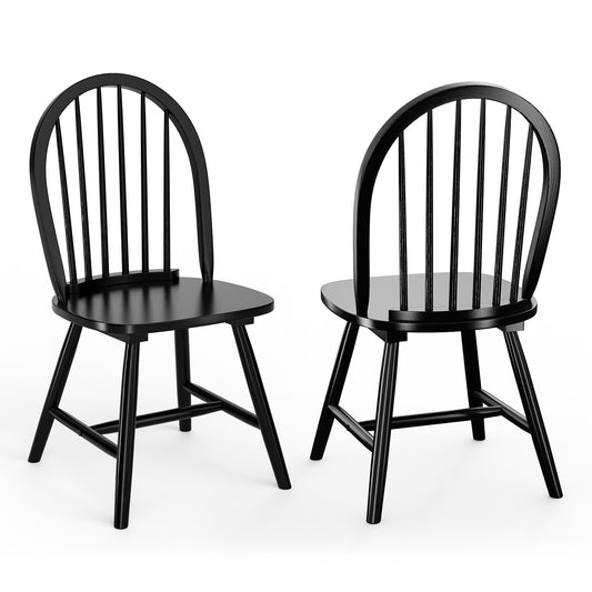 Set of 2 Vintage Windsor Wood Chair with Spindle Back for Dining Room-Black
