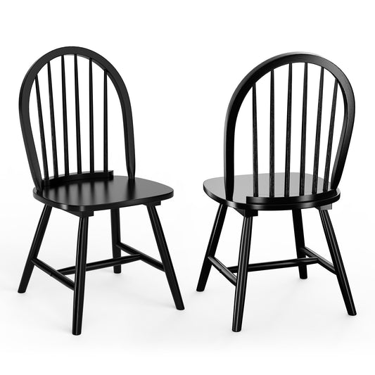 Set of 2 Vintage Windsor Wood Chair with Spindle Back for Dining Room-Black