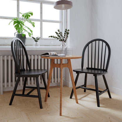 Set of 2 Vintage Windsor Wood Chair with Spindle Back for Dining Room-Black