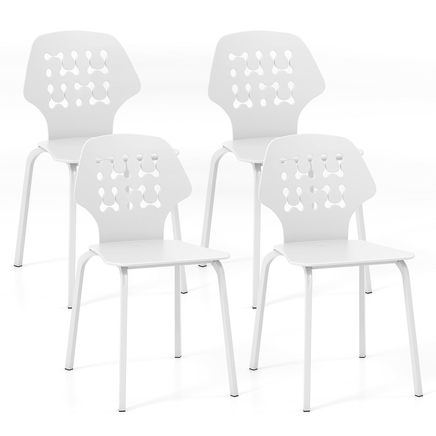 Set of 4 Metal Dining Chair with Hollowed Backrest and Metal Legs-Blue