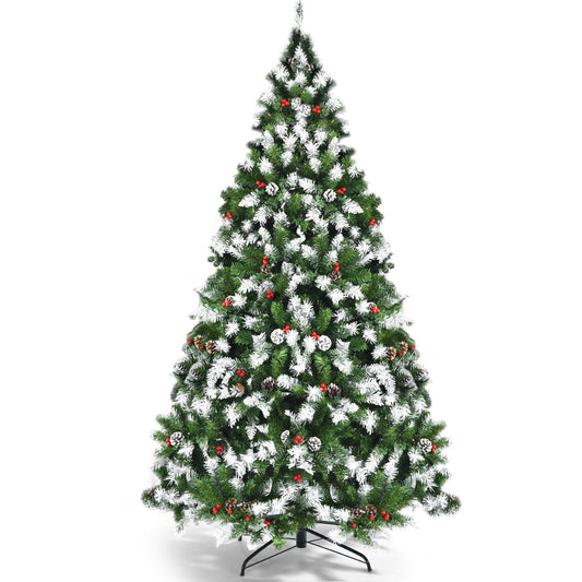 Pre-lit Snow Flocked Christmas Tree with Red Berries and LED Lights-6 Feet