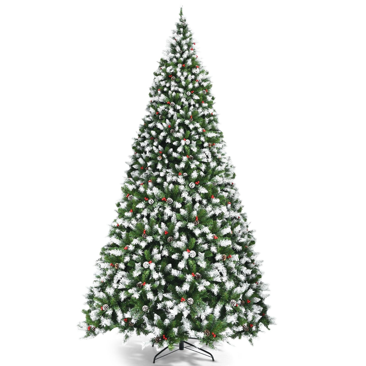 Pre-lit Snow Flocked Christmas Tree with Red Berries and LED Lights-7.5 Feet