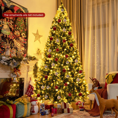 Pre-lit Snow Flocked Christmas Tree with Red Berries and LED Lights-7.5 Feet