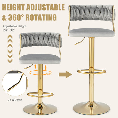Swivel Barstool with Woven Back Set of 2 for Kitchen Island Cafe-Gray
