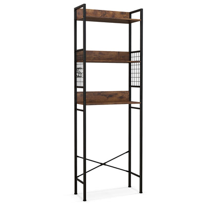 3-Tier Over-the-Toilet Storage Rack with 3 Hooks-Rustic Brown