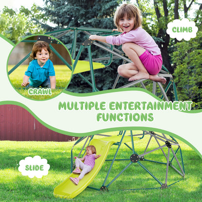 Kids Climbing Dome with Slide and Fabric Cushion for Garden Yard-Green