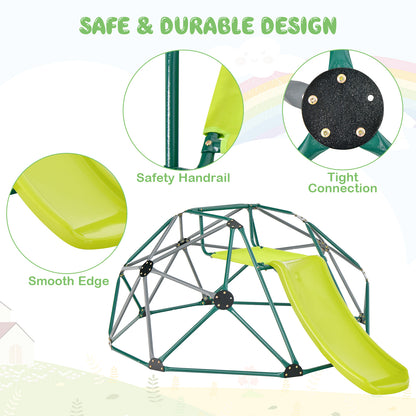Kids Climbing Dome with Slide and Fabric Cushion for Garden Yard-Green
