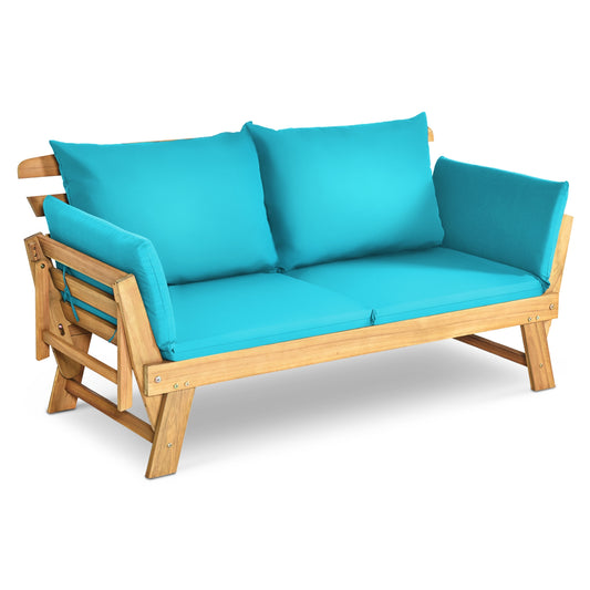 Adjustable  Patio Convertible Sofa with Thick Cushion-Turquoise