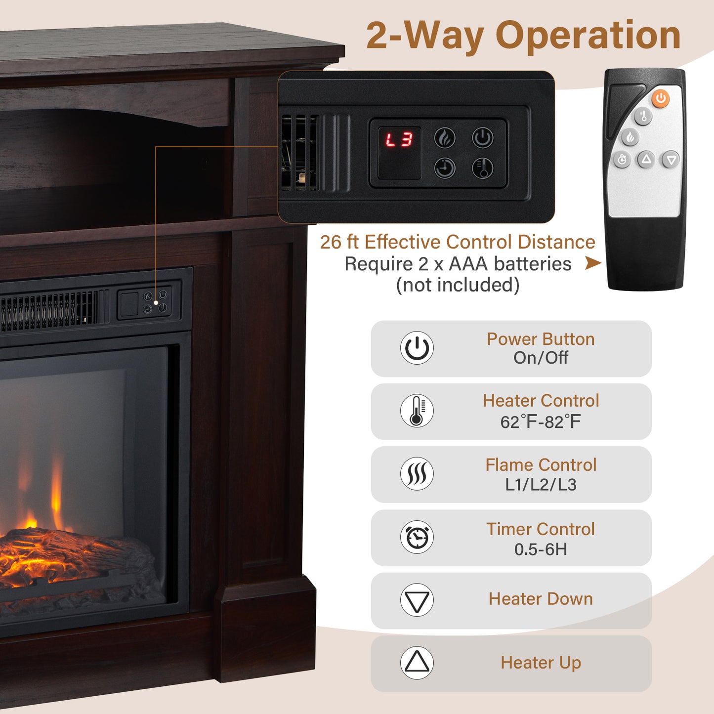 32 Inch 1400W Electric TV Stand Fireplace with Shelf-Natural