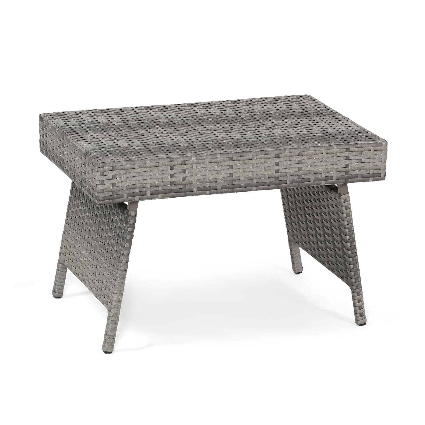 Folding PE Rattan Side Coffee Table Patio Garden Furniture-Gray