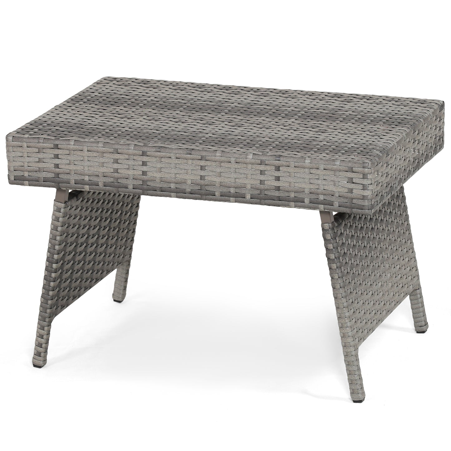 Folding PE Rattan Side Coffee Table Patio Garden Furniture-Gray