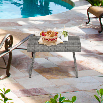 Folding PE Rattan Side Coffee Table Patio Garden Furniture-Gray