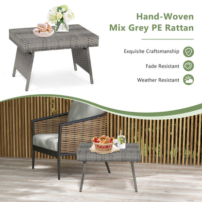 Folding PE Rattan Side Coffee Table Patio Garden Furniture-Gray