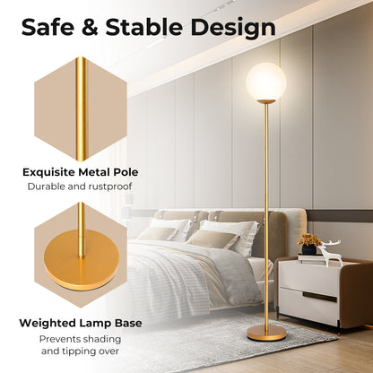 Glass Globe LED Floor Lamp w/ Glass Lampshade