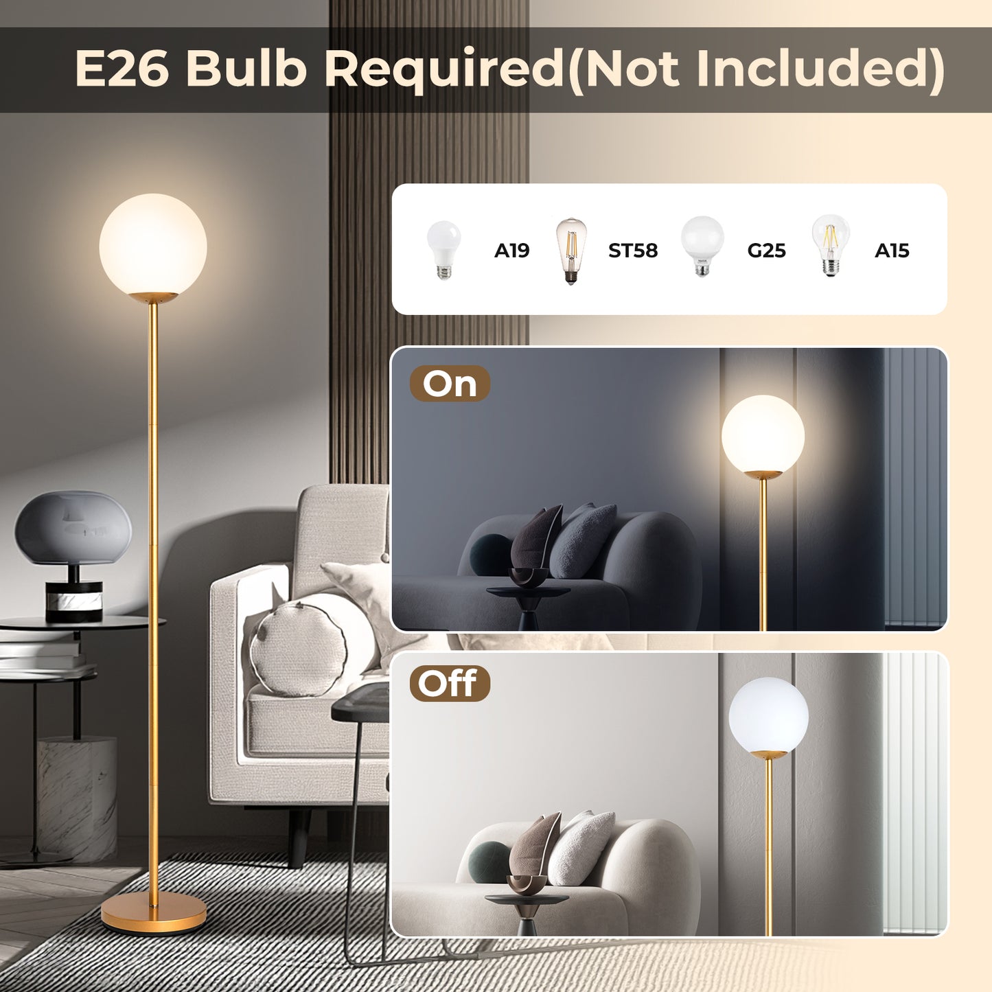 Glass Globe LED Floor Lamp w/ Glass Lampshade